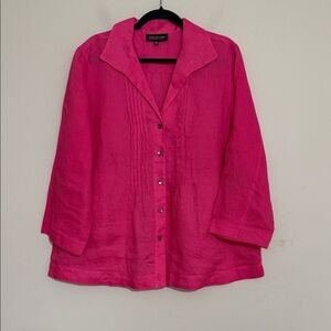 Jones New York Fuchsia Button-Down Shirt blouse women 16W linen casual vacation